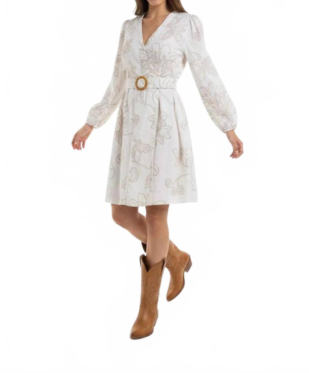 NEW MAGGY LONDON long sleeve button up dress in ivory/tan